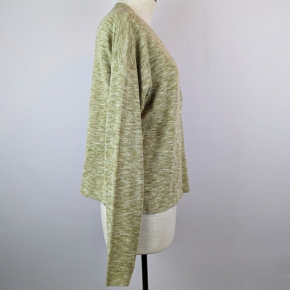 Theory Cardigan Hanalee Button Front Linen Blend Cropped Key Lime Multi L NWT - Picture 6 of 14